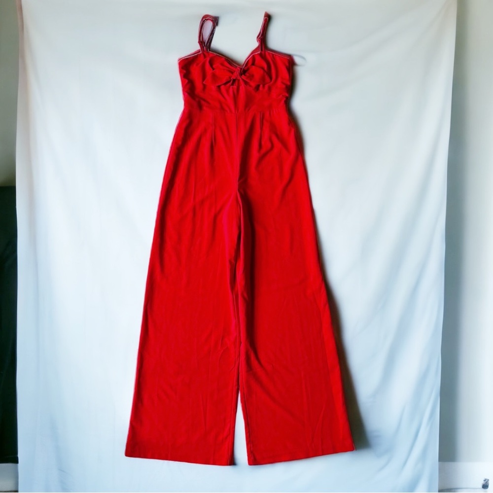 Hutch Jumpsuit Coral Red Front Tie Keyhole Cutout Wide Leg NYC Made Small